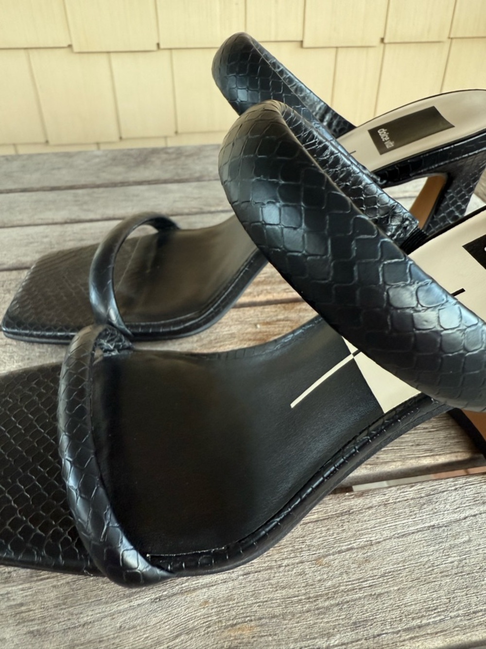 Dolce Vita Black Croc Embossed Square Toe Heeled Sandals Size 7.5 - Picture 3 of 9